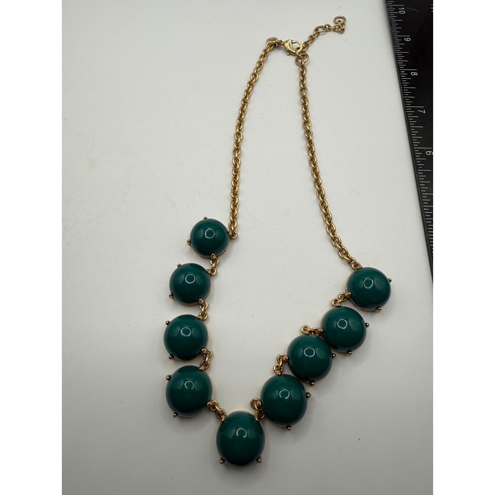 J.Crew Emerald Green Resin Cabochon Statement‎ Necklace Gold Tone Bib Link 20in